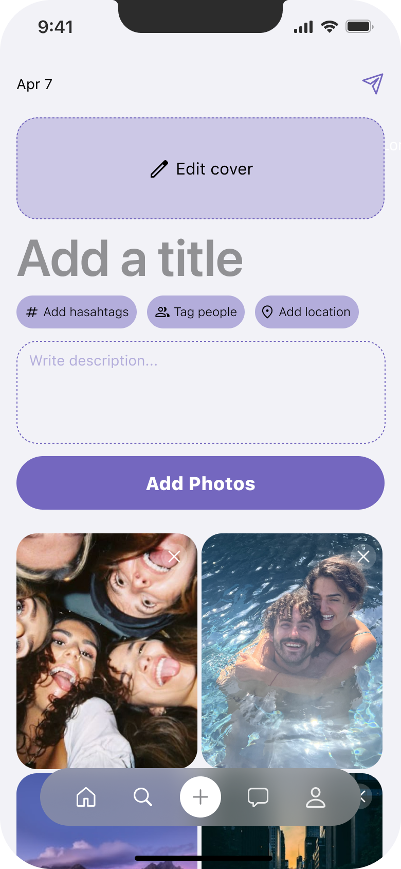Albie album setup with selected photos